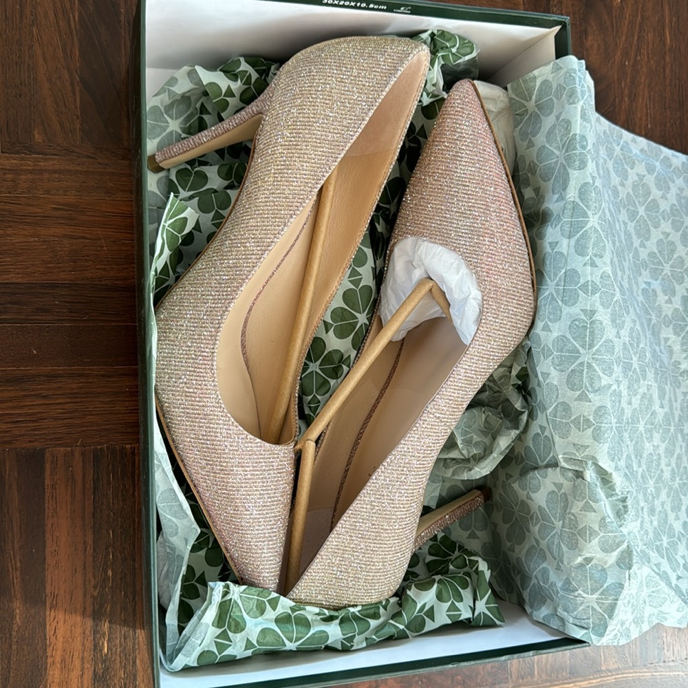 Sparkling Kate Spade soft nude heels